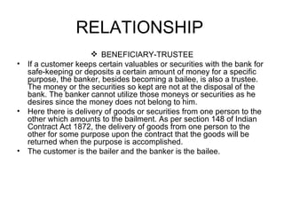 RELATIONSHIP  <ul><li>BENEFICIARY-TRUSTEE </li></ul><ul><li>If a customer keeps certain valuables or securities with the b...