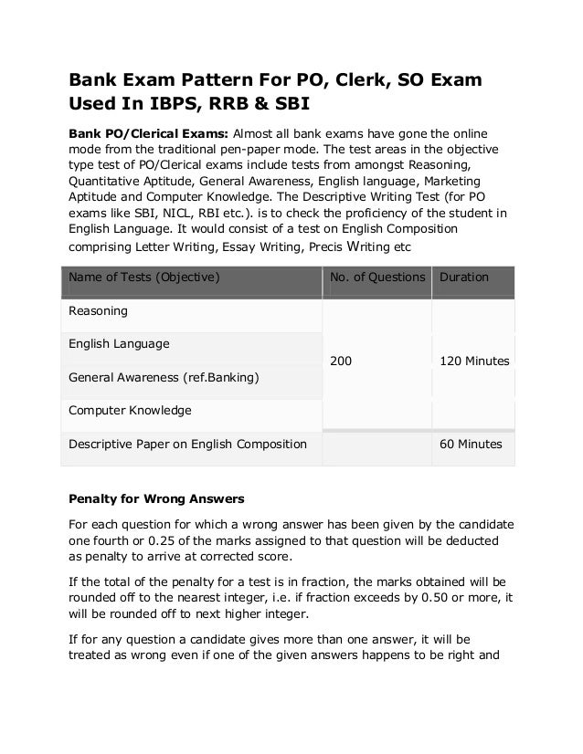 Bank Exam Pattern For PO, Clerk, SO Exam Used In IBPS, RRB & SBI