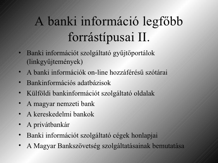 Banki Szolgáltatás Jellemző