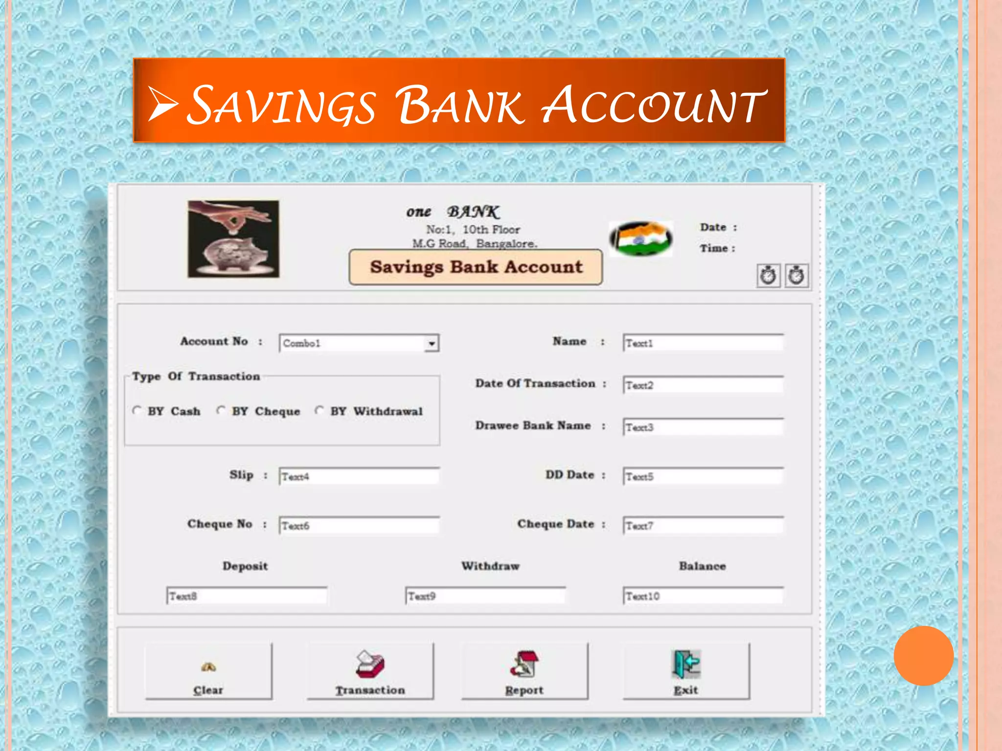 SAVINGS BANK ACCOUNT
 