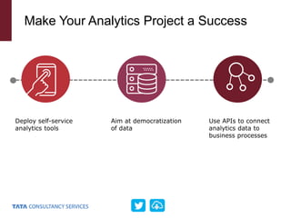 Make Your Analytics Project a Success
Deploy self-service
analytics tools
Aim at democratization
of data
Use APIs to connect
analytics data to
business processes
 