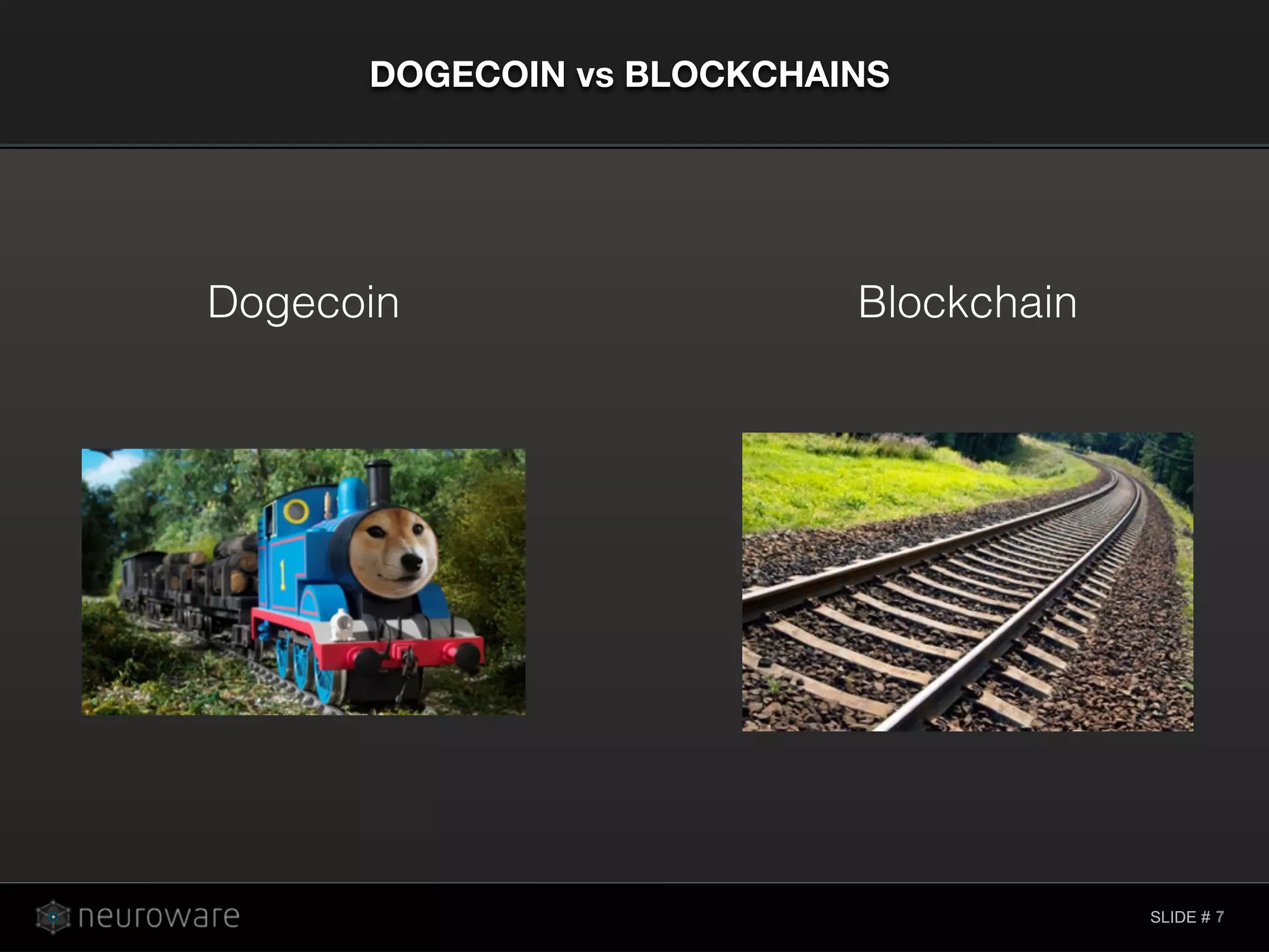SLIDE #
DOGECOIN vs BLOCKCHAINS
7
Dogecoin Blockchain
 