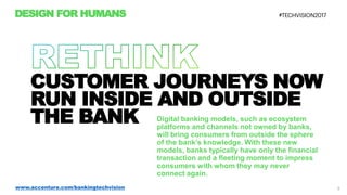 9www.accenture.com/bankingtechvision
DESIGN FOR HUMANS
• 81% of bankers agree that organizations that
truly tap into what ...