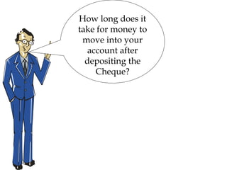 How long does it
take for money to
move into your
account after
depositing the
Cheque?
 