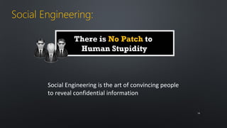 Social Engineering: 
Social Engineering is the art of convincing people 
to reveal confidential information 
1144 
 
