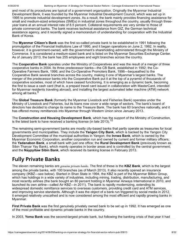 Banking Sector Reforms In Myanmar