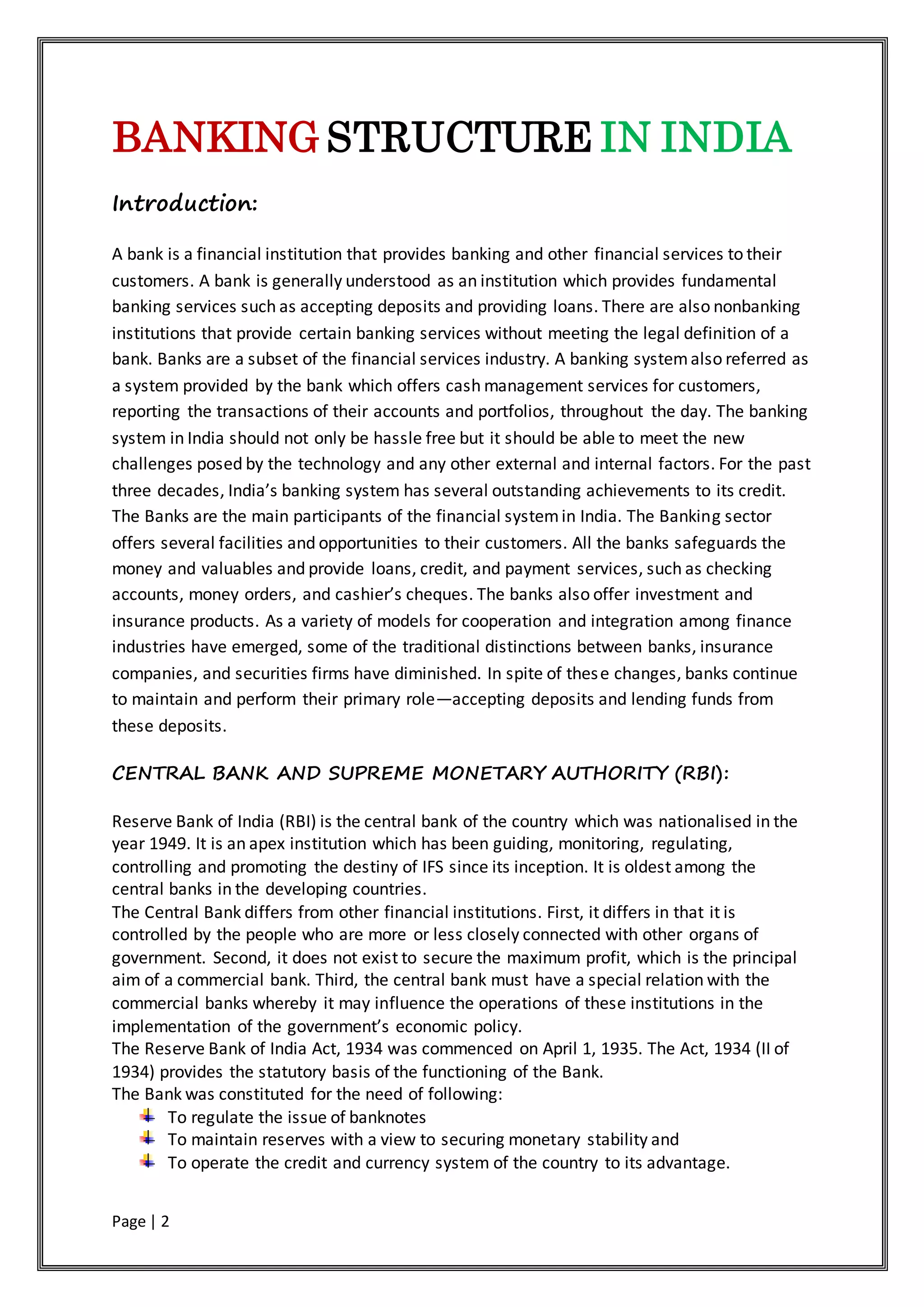 Banking structure in india | DOCX | Business Banking & Finance | Business