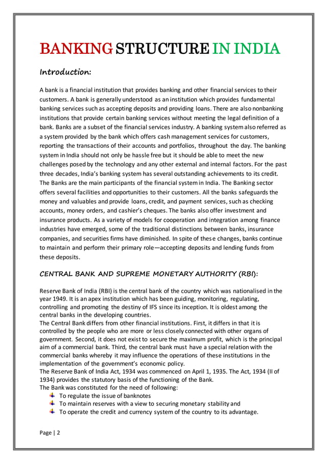 Banking structure in india | DOCX | Business Banking & Finance | Business
