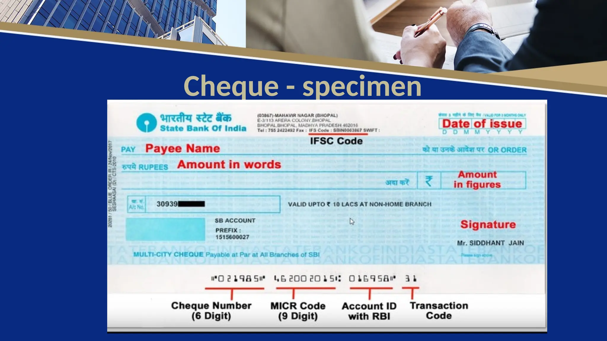 Cheque - specimen
 