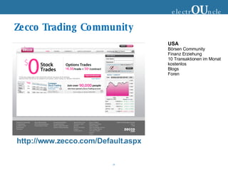 Zecco Trading Community electr OU ncle http://www.zecco.com/Default.aspx USA Börsen Community Finanz Erziehung 10 Transaktionen im Monat kostenlos Blogs Foren 
