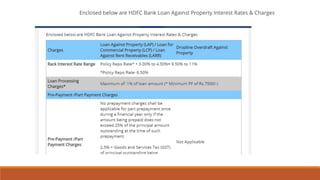 Enclosed below are HDFC Bank Loan Against Property Interest Rates & Charges
 