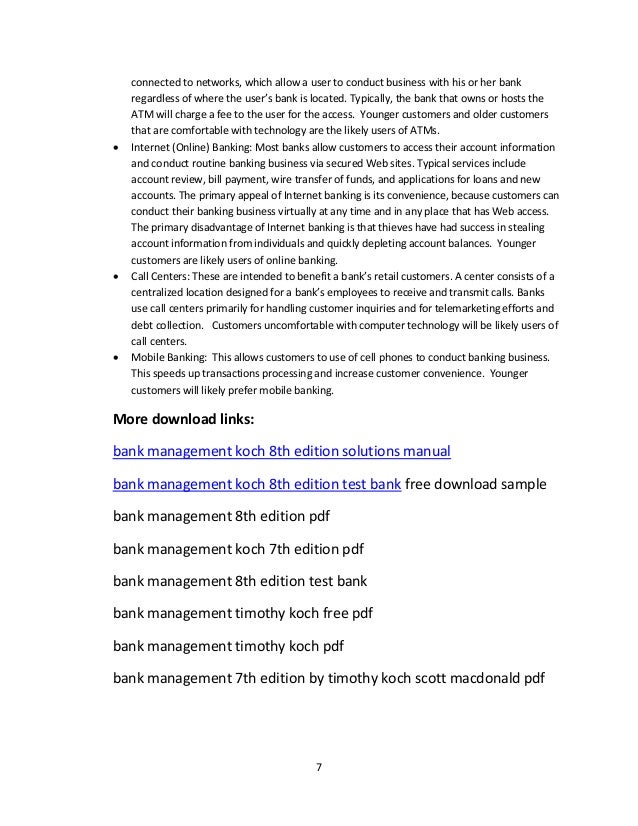 Bank Management 8th Edition Solutions Manual Koch Mac Donald