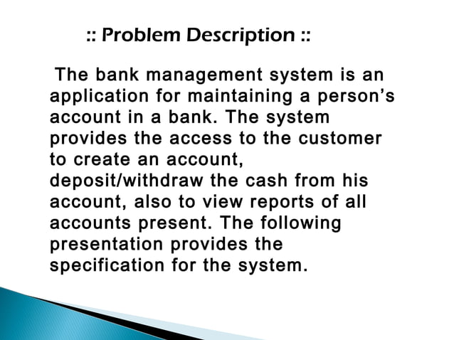 Bank management system with java | PPT | Programming Languages | Computing