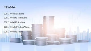 TEAM-4
22EG105M12 Shyam
22EG105M32 V.Bhavana
22EG105M52 Srinivas
22EG105M61 Vishnu Vamsi
22EG105M62 Tejasri
 