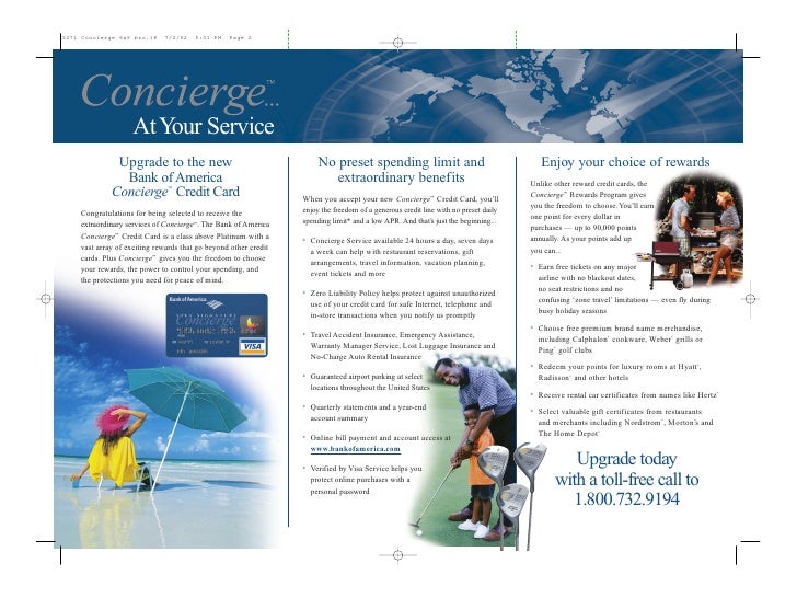 bank of america concierge card package brochure flyer rewards credit card
