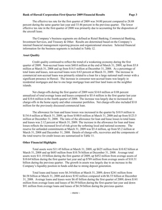 Bank of Hawaii Corporation First Quarter 2009 Financial Results                               Page 3

         The effecti...