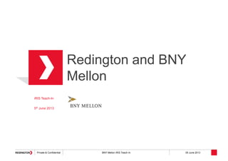Private & Confidential BNY Mellon iRIS Teach-In 05 June 2013
Redington and BNY
Mellon
iRIS Teach-In
5th June 2013
 