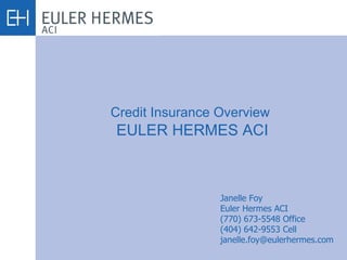 Credit Insurance Overview   EULER HERMES ACI Janelle Foy Euler Hermes ACI (770) 673-5548 Office (404) 642-9553 Cell [email_address] 