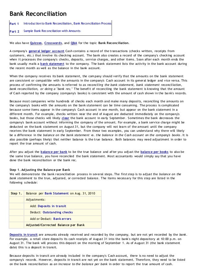 sample document introduction Bank Reconciliation sample document introduction Bank Reconciliation