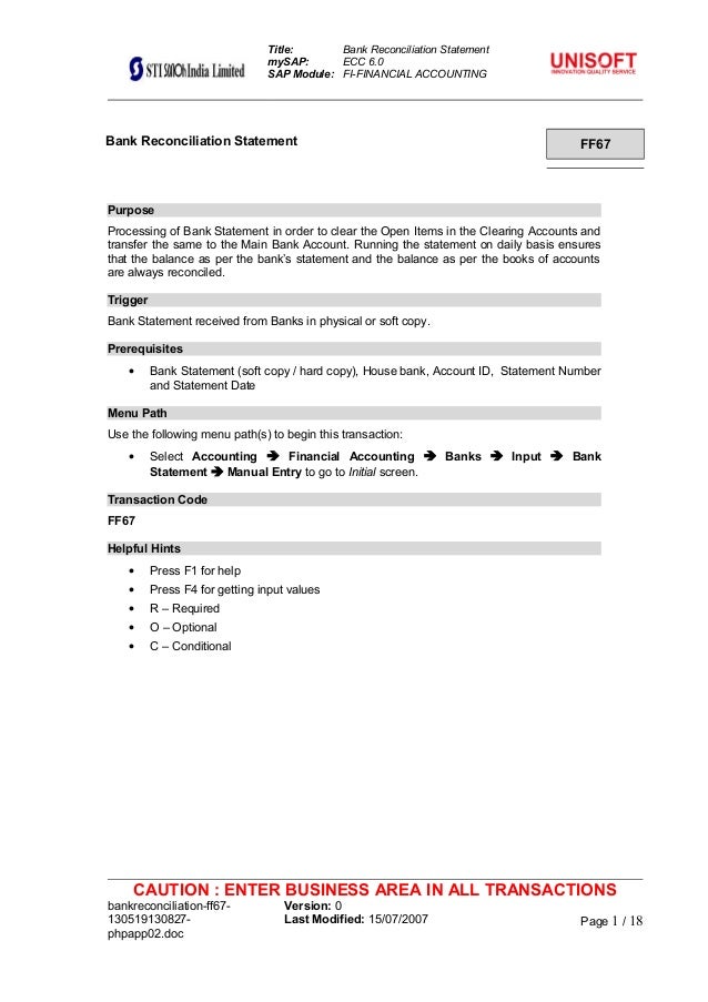 bank reconciliation ff67