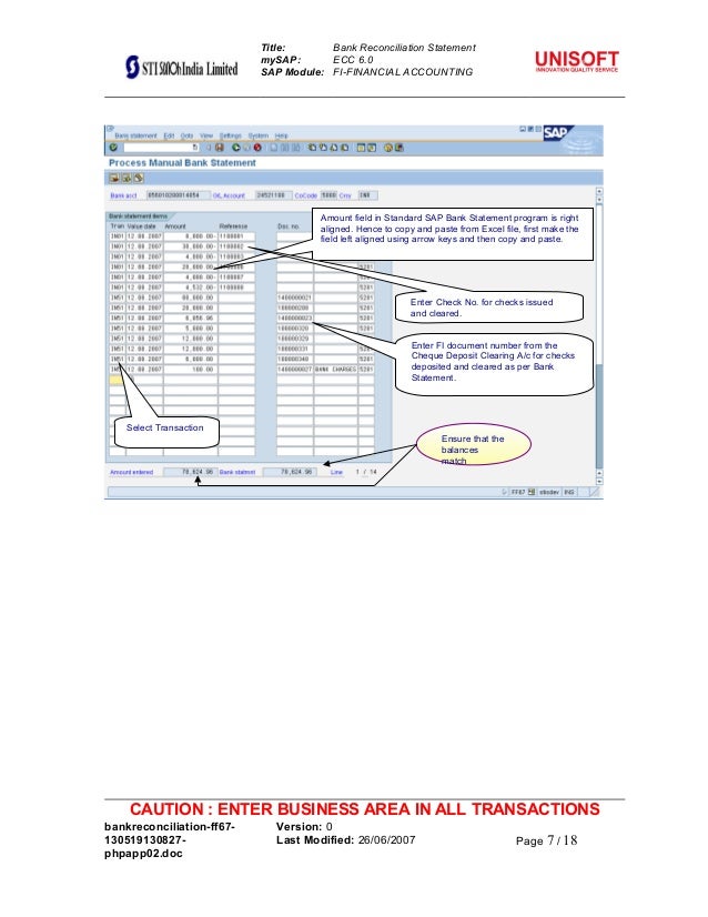 bank reconciliation ff67