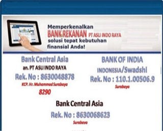 Bank Rekanan PT Asli indo raya Surabaya
