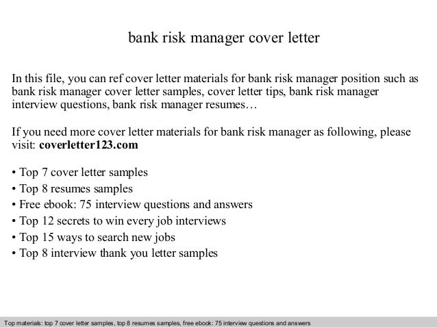 bank risk manager cover letter
