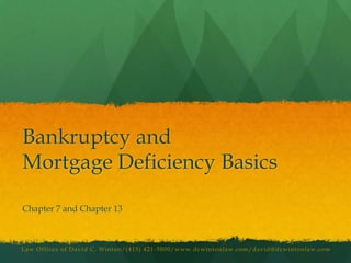 Bankruptcy and Mortgage Deficiency Basics	 Chapter 7 and Chapter 13 