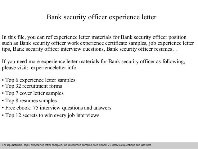 bank security officer experience letter bank security officer experience letter