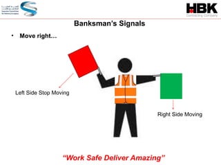 Left Side Stop Moving
Right Side Moving
• Move right…
Banksman’s Signals
“Work Safe Deliver Amazing”
 