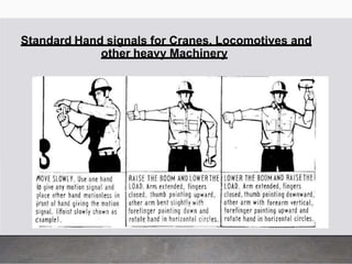 Standard Hand signals for Cranes, Locomotives and
other heavy Machinery
 
