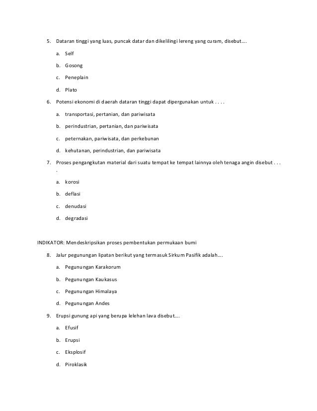 Bank Soal Geografi Kelas 7