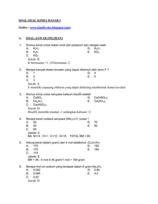 Bank Soal Kimia Dasar I