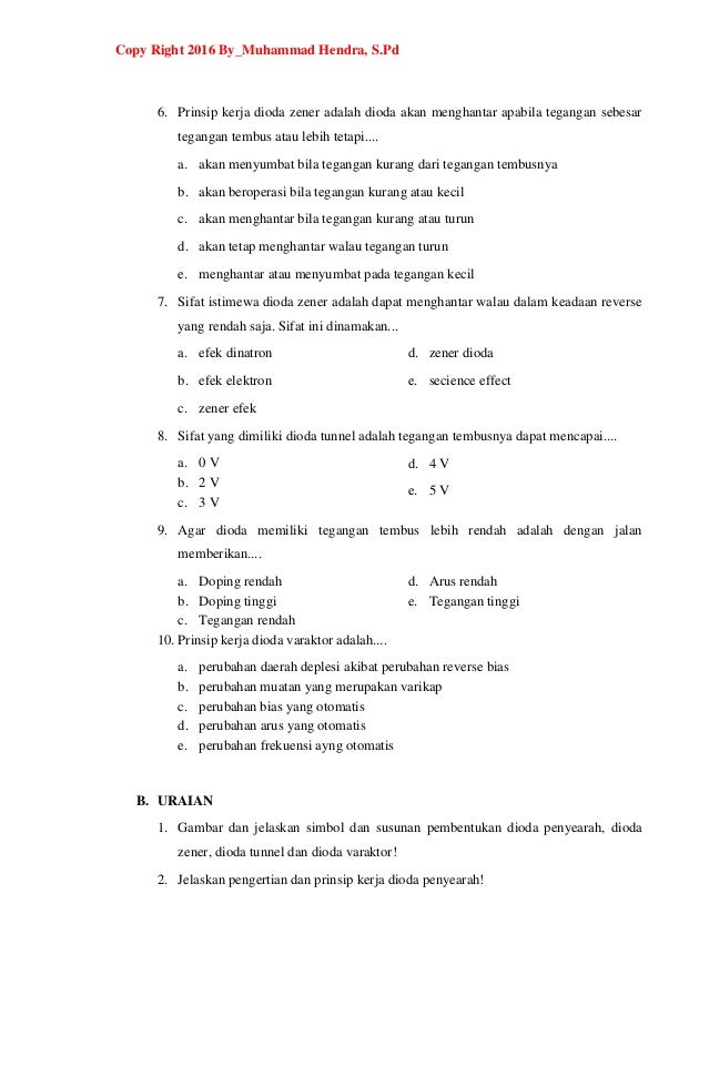 Bank Soal Materi Pelajaran Dioda