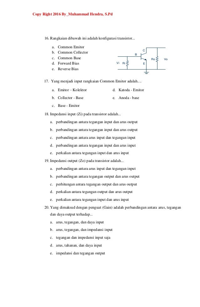 Bank Soal Materi Komponen Transistor
