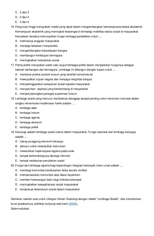 39++ 50 soal tentnag lembaga sosial pilihan ganda jan jawabannya ideas