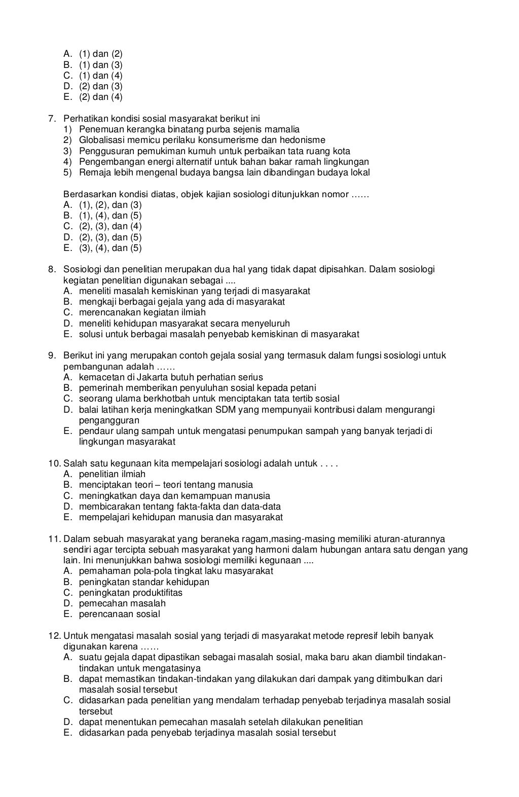 Soal PAS Sosiologi Kelas 10 Peminatan &amp; Kunci Jawaban (K