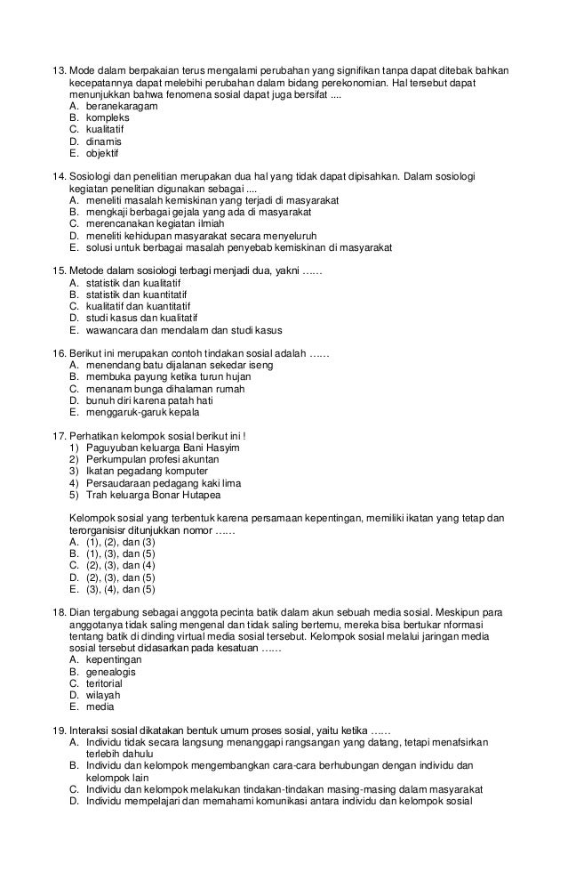 Soal PAS Sosiologi Kelas 10 Peminatan & Kunci Jawaban (K 