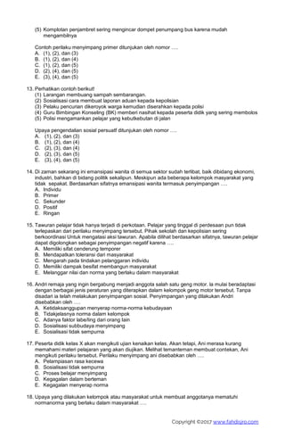 Soal PAT Sosiologi Kelas 10 Beserta Kunci Jawaban (K-2013) Tahun 2017