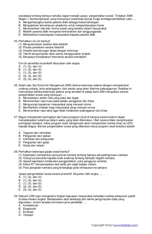 Soal Pat Sosiologi Kelas 10 Beserta Kunci Jawaban K 2013 Tahun 2017