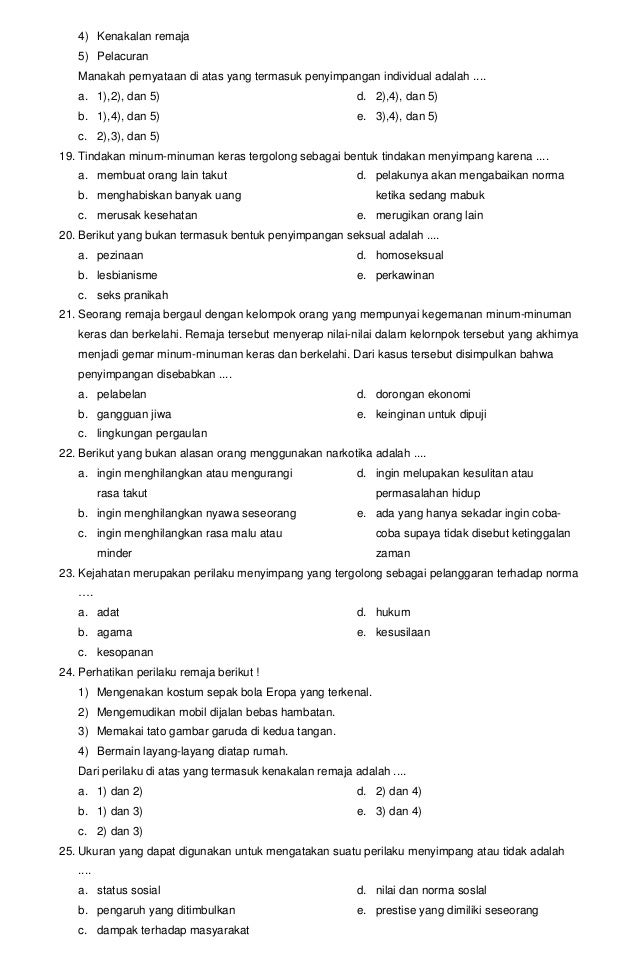 Bank Soal Sosiologi X Perilaku Menyimpang