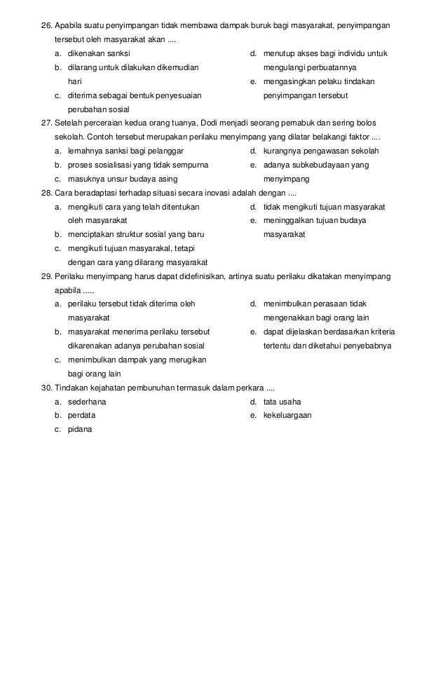 Bank Soal Sosiologi X; Perilaku Menyimpang