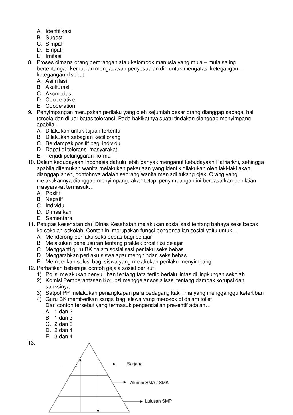 Soal Try Out UN Sosiologi dan Kunci Jawaban (2015)