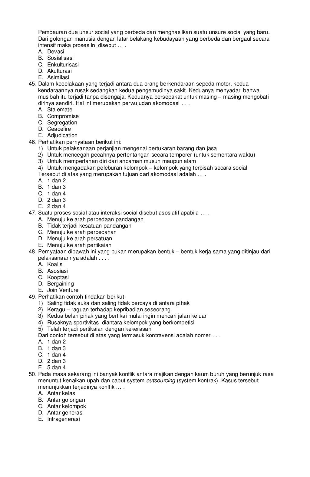 Soal UAS Sosiologi Kelas X & Kunci Jawaban (2014)