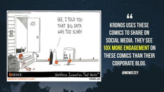 Kronos uses these
comics to share on
social media. They see
10x more engagement on
these comics than their
corporate blog.
“	
@msweezey
 
