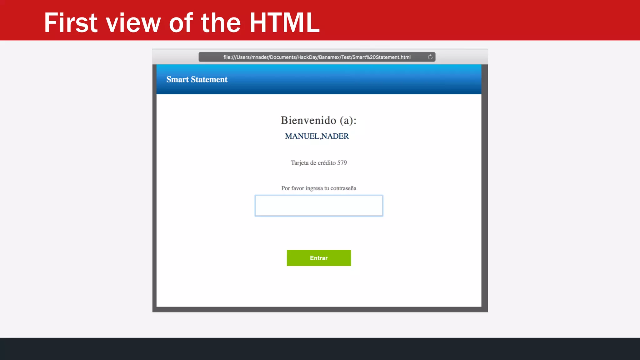 First view of the HTML
 