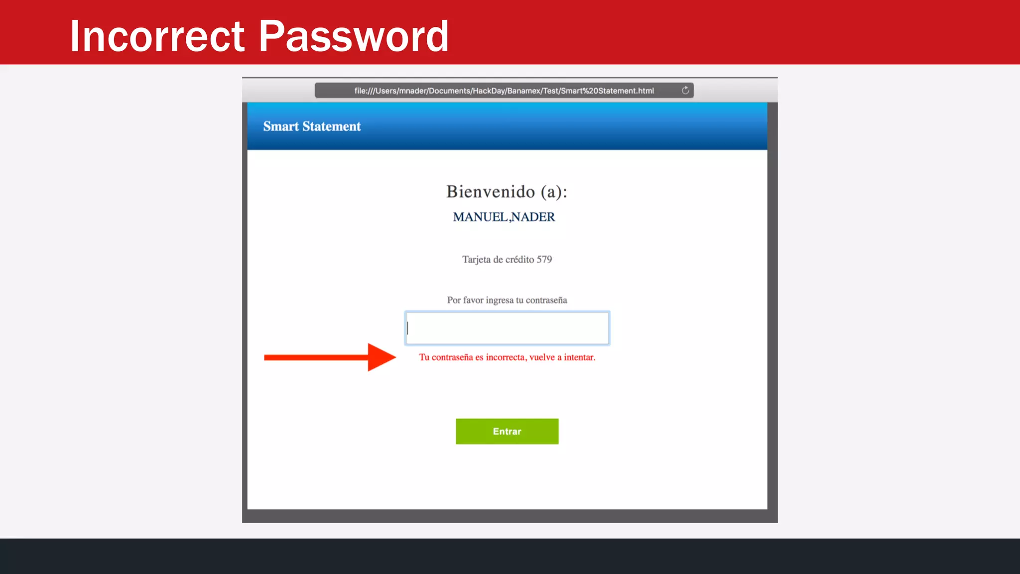 Incorrect Password
 