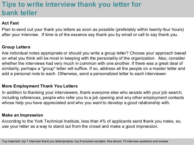 bank teller employment thank you letter