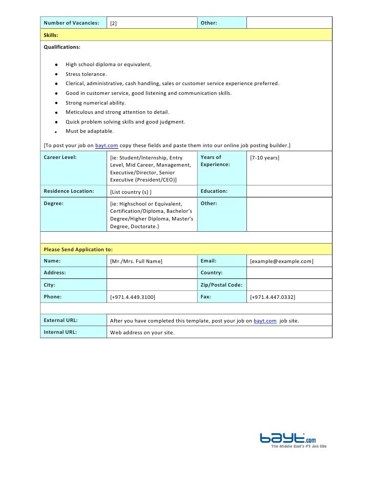 Bank Teller Job Description Template by