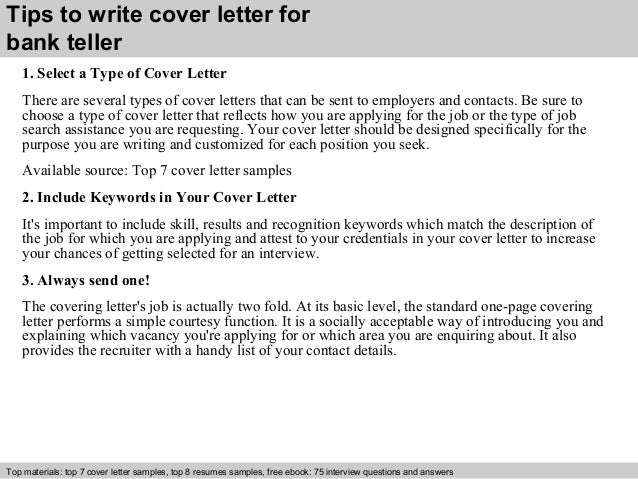 Cover letter for teller job in bank